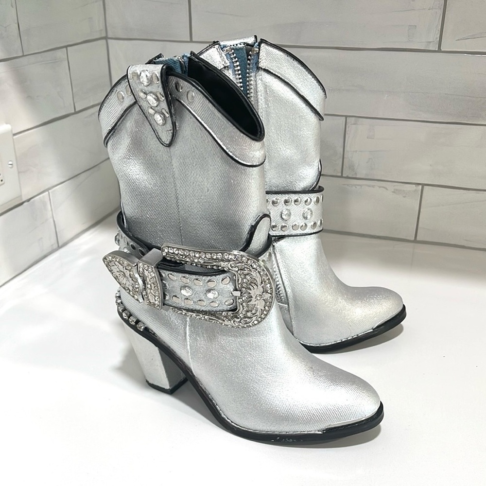 CLUBEXX Sheriff Metallic Cowgirl Western Rodeo Boots Studded Rhinestone Size 6